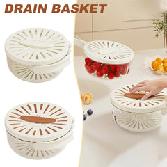 Fruit drain basket with lid – white brown color options detail