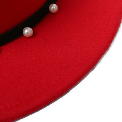 Flat Top Hat Women's Pearl Wool Felt Hat