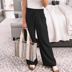 Loose Trousers Mid-waist Pure Color Tied Wide-leg Pants For Women