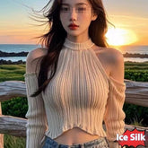 Halter Knitted Scheming Machine Off-the-shoulder Short Sweater