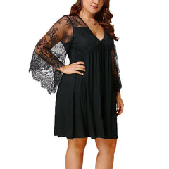 Large Size Women's Patchwork Lace Long Sleeve Dress
