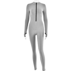 Women's Sexy Polyester Tight Zipper Jumpsuit Long Sleeve