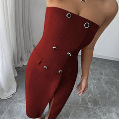 Women's Solid Color Button Sleeveless Slit Slim Fit Dress