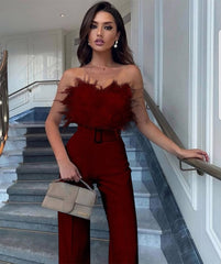 Feather Tube Top Fashion Jumpsuit