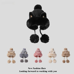 Winter Cute Cartoon Sequins Cat Ears Fleece-lined Thickened Warm Beanie
