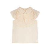French Style Bow Lapel Chiffon Short Sleeve Shirt