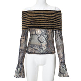 Women's Fashion Floral-print Off-shoulder Top