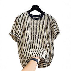 Men's Casual Loose Textile Short Sleeve Stripes
