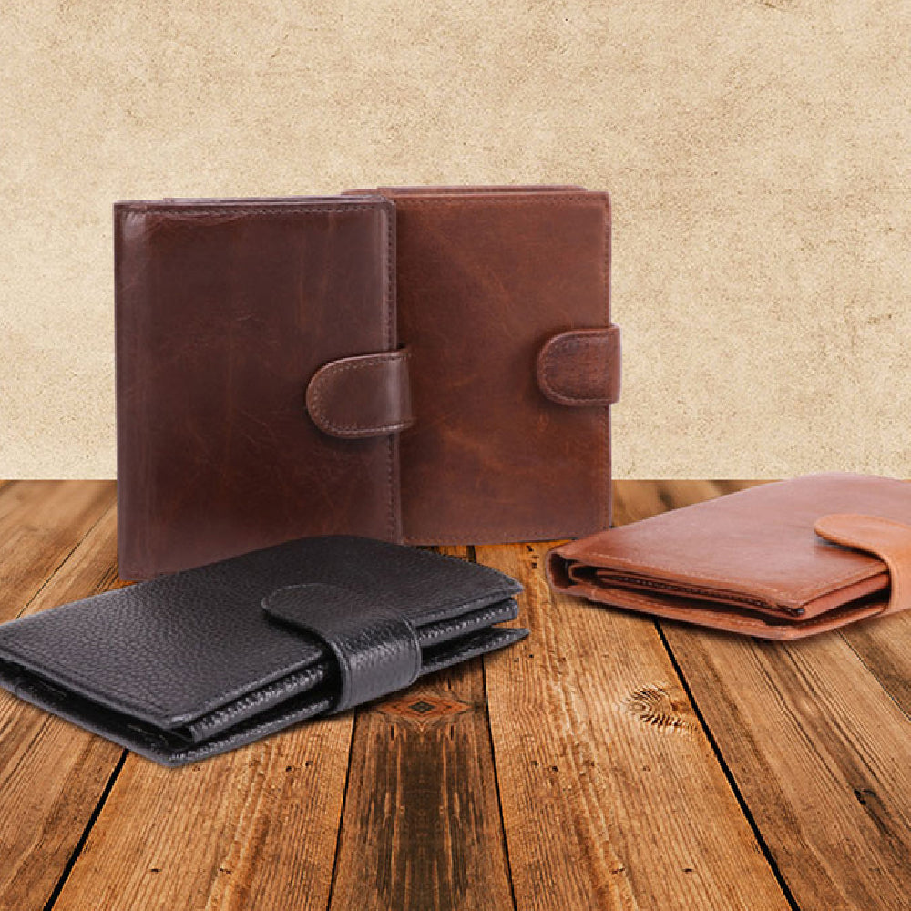 Crazy horse leather wallet for men – chocolate cowhide retro bifold front view