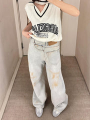 American Retro Plus Size Stitching Jeans For Women