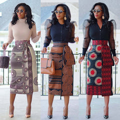 Women's Printed High Waist Hip Skirt Elastic Slim Fit