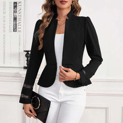 European And American Fashion Slim Suit Jacket displayed on a model, featuring a sleek black design and modern styling.