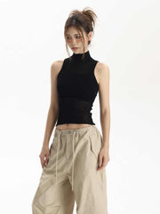 Black I-shaped Vest Camisole Women's Sleeveless High Neck Short Top