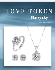 Korean Style Asterism Moissanite Ring Necklace Suit