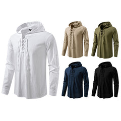 New Medieval Pirate Drawstring Men's Cotton Linen Long Sleeve