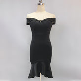 New Fishtail Wedding Dress Spring Mid-length One-shoulder Red Sexy Evening Gift