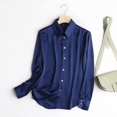 Satin Plain Lapel Long Sleeve Shirt