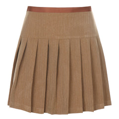 Women's Skirt European And American College Style Tie Waist Khaki Pleated Skirt Female High-waisted Slim Short Skirt