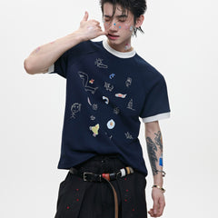 Men's Versatile Cartoon Printed Short Sleeved Shirt