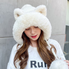 Winter Cute Cartoon Sequins Cat Ears Fleece-lined Thickened Warm Beanie