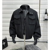 Men's Stand Collar Flight Jacket Short Coat Men's Clothing Tooling Zip-up Shirt