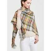59 X 59in Yellow Blue Womens Fall Winter Scarf Plaid Tassel Soft Warm Blanket Scarves Womens Shawl Wraps