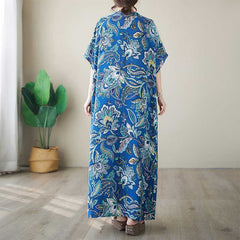 Retro Loose-fitting Plus Size V-neck Bohemian Dress Women