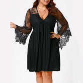 Large Size Women's Patchwork Lace Long Sleeve Dress