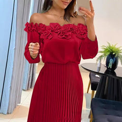 Three-dimensional Pleated Off-shoulder Pleated Dress