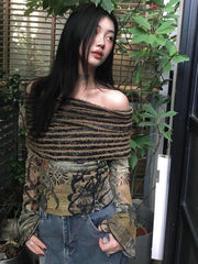 Women's Fashion Floral-print Off-shoulder Top