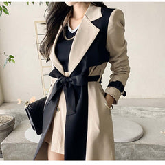 Fashionable Autumn Women's Long Trench Coat in khaki and black, perfect for stylish autumn commutes.