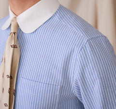 Collar Cotton Striped Long Sleeved Shirt