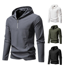 Half Zipper Design Casual Long Sleeve Solid Color Hooded T-shirt