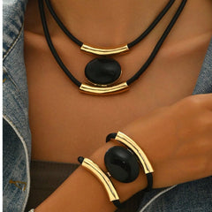 14K Gold Plated Golden Elegance Black And Gold Statement Jewelry Set