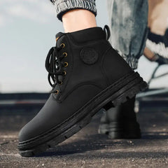 Mens High Top Leather Boots Anti Slip Outdoor Shoes