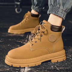 Mens High Top Leather Boots Anti Slip Outdoor Shoes