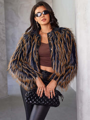 Women's Fur Coat Winter Warm Contrast Color featuring stylish fur design and modern accessories.