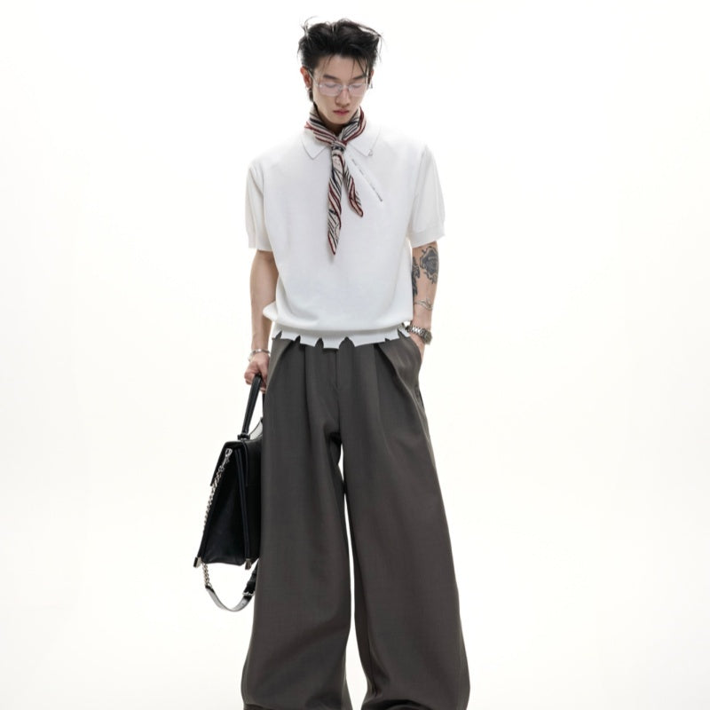 Ice-feeling Slim-fit Knitted Polo Shirt Oblique Zipper