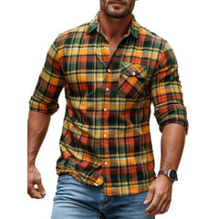 Plaid Printed Fleece-lined Men's Pocket Shirt