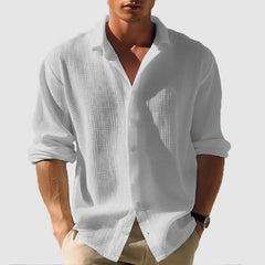 Men's Lapel Long Sleeve Shirt Fashion Solid Single Breasted Tops Fall Spring Clothing