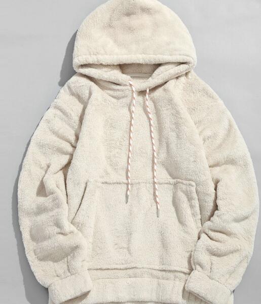 Lamb Wool Hooded Pullover Kangaroo Cloth Pocket Long Sleeve Top