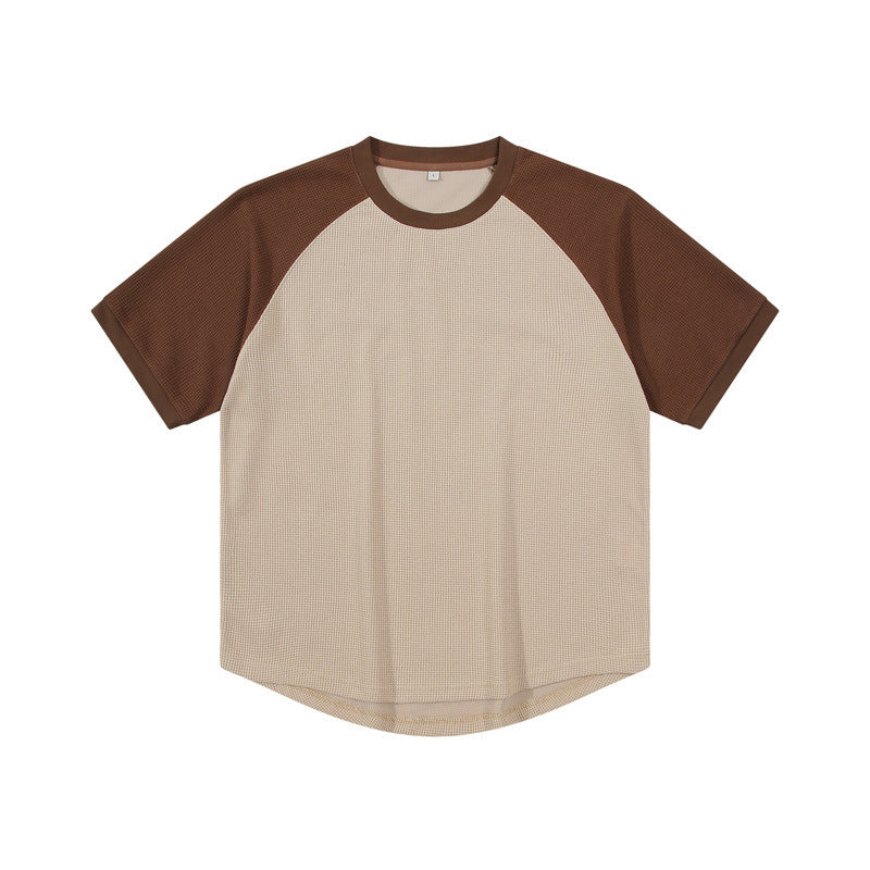 Contrast Color Waffle Plus Size Short Sleeve