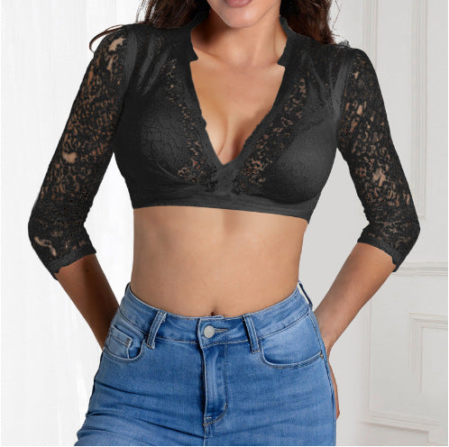 Women's Halloween White Base Lace Stitching Small Shirt Top