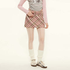 High Waist Slimming Sheath Plaid Skirt