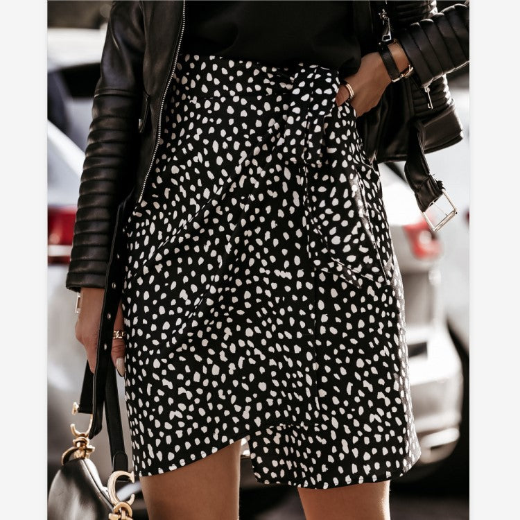 High Waist Irregular Stitching Leopard Print Skirt