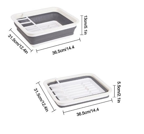 Folding kitchen dish drying rack – grey color 36.5x31.5x13cm size detail