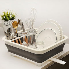 Folding kitchen dish drying rack – PP TPR collapsible drain shelf front view