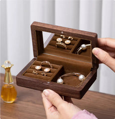 Walnut wood jewelry storage box – ring box variant close-up
