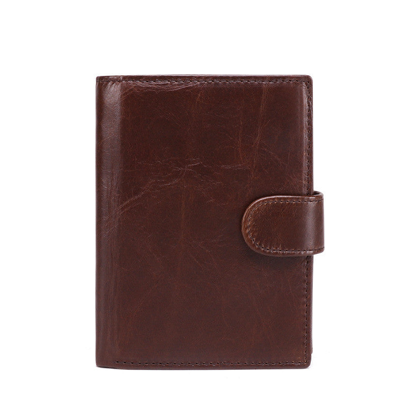Crazy horse leather wallet for men – sewing thread retro style close-up