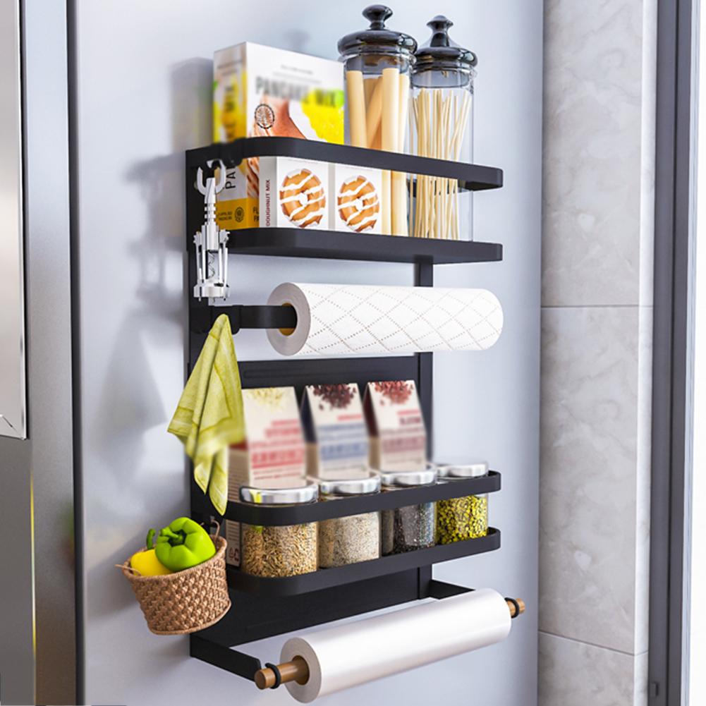 Magnetic refrigerator side shelf kitchen – metal anti-rust organizer front view